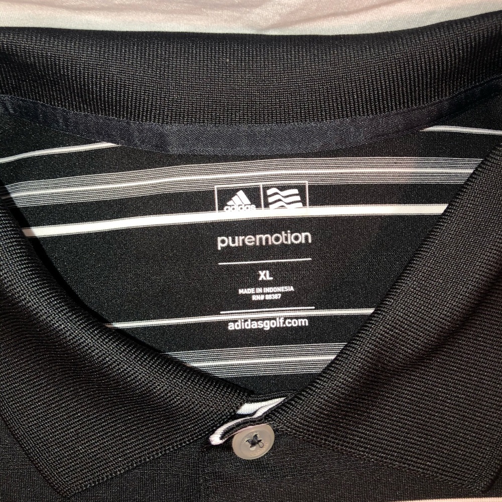 Men’s Adidas Pure Motion Striped Short Sleeve Polo Shirt Size XL Black - Picture 3 of 5